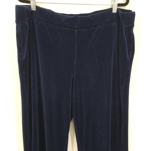 Ralph Lauren Velour Velvet Wide Leg Pull On Pants XL Womens Lounge Navy Blue - Picture 4 of 7